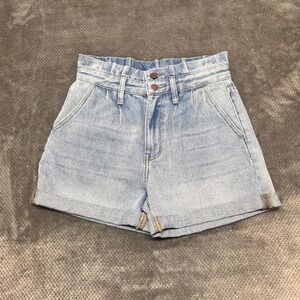 NWT Urban Daizy Womens High Waist Paperbag Denim Shorts Light Wash Blue Size M